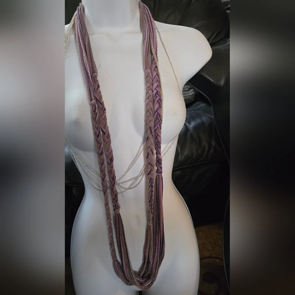 Purple & Silver Women's Handmade Braided Scarf/necklace 26" - Picture 2 of 6